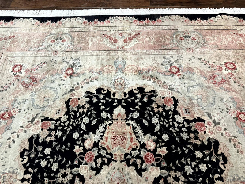 Pak Persian Tabriz Rug 8.6 x 11.6, Black Pink, Traditional Elegant Formal Oriental Carpet, Dining Room Rug, Fine 225 KPSI by Jewel Rugs