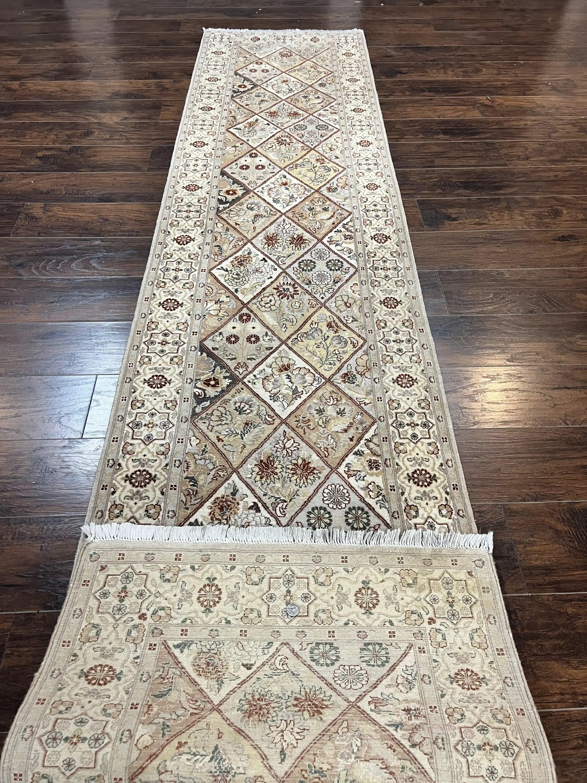 Pak Persiann Runner Rug 2.7 x 12, Handmade Wool Vintage Hallway Rug, Panel Design by Jewel Rugs