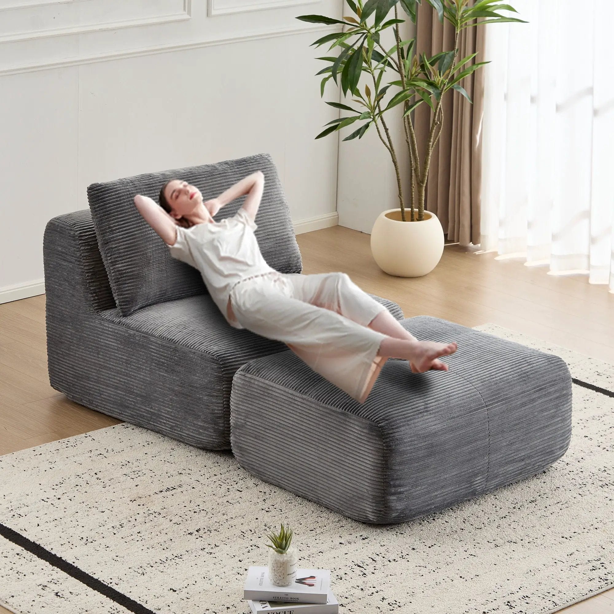 Single Chaise Longue With Movable Ottoman For Living Room by Unique Piece Furniture