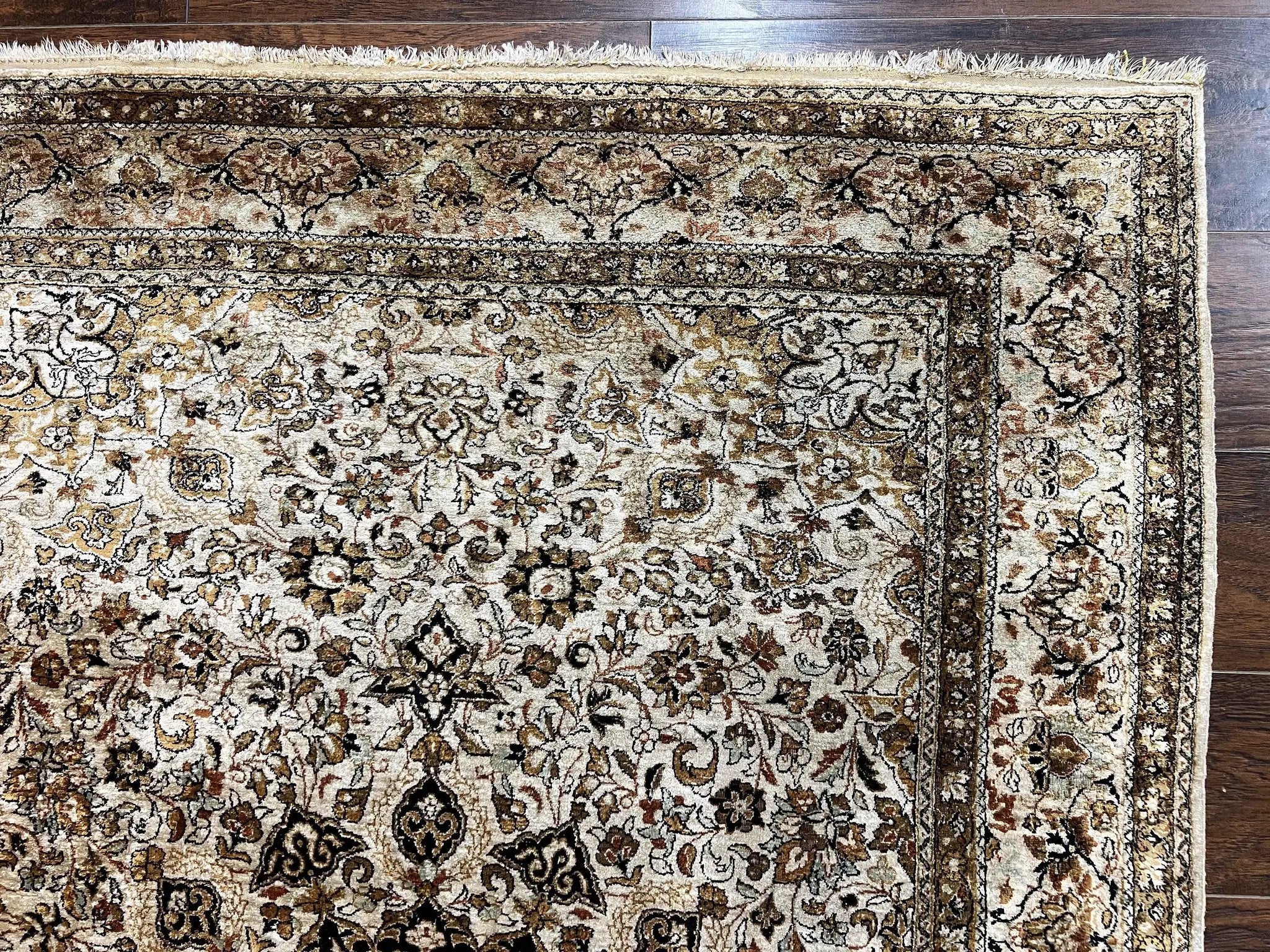 Persian Qum Silk Rug, Floral Medallion, Very Fine 60 Raj 475 KPSI, Handmade Hand Knotted Oriental Carpet, Silk on Silk by Jewel Rugs
