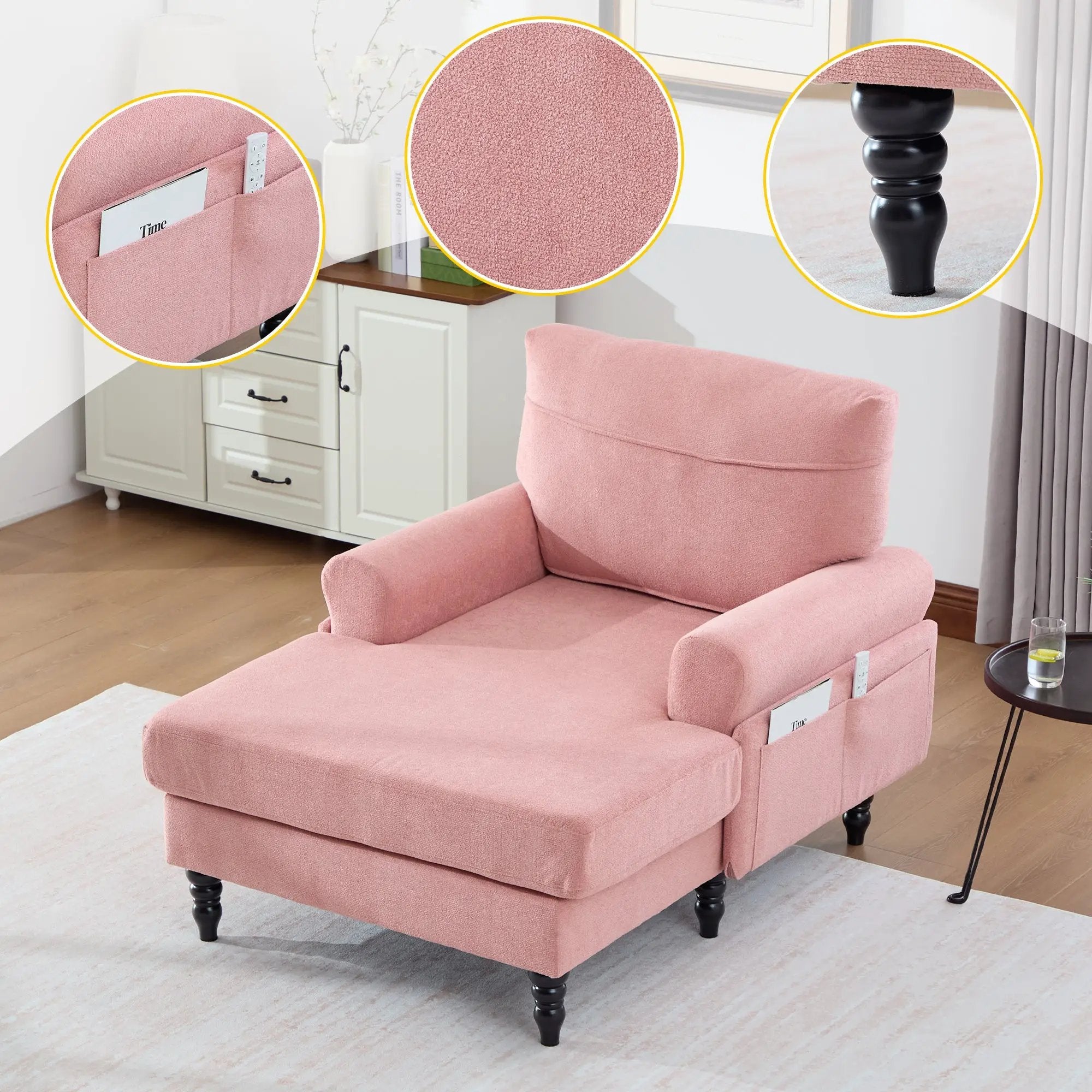 Modern Minimalist Chenille Fabric Chaise Lounge Recliner by HouseOfZazla