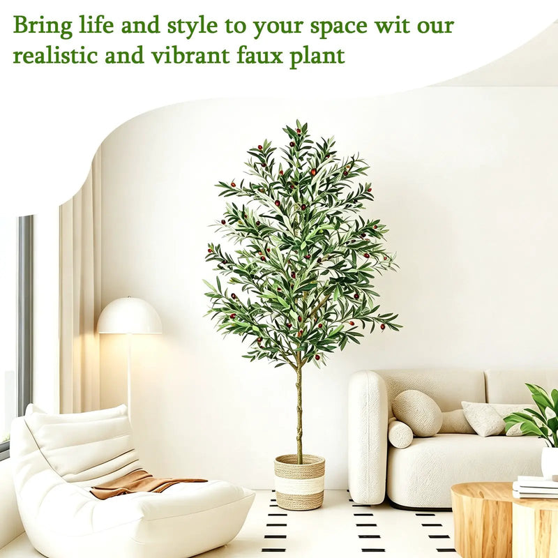 7FT Artificial Olive Tree Indoor Tall Faux with Planter & Basket by HouseOfZazla