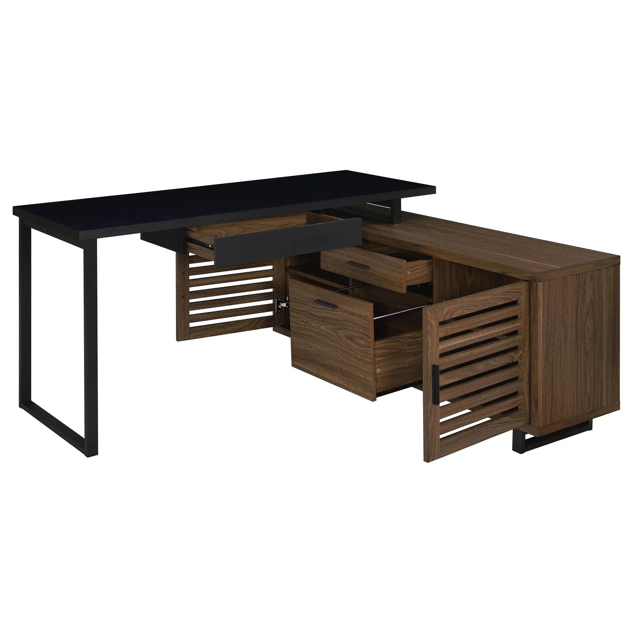 Maddox 60-inch L-Shape Office Computer Desk Black and Walnut by Unique Piece Furniture