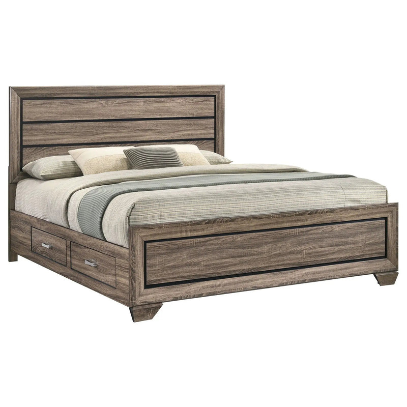 Kauffman Wood Eastern King Storage Panel Bed Washed Taupe by Unique Piece Furniture