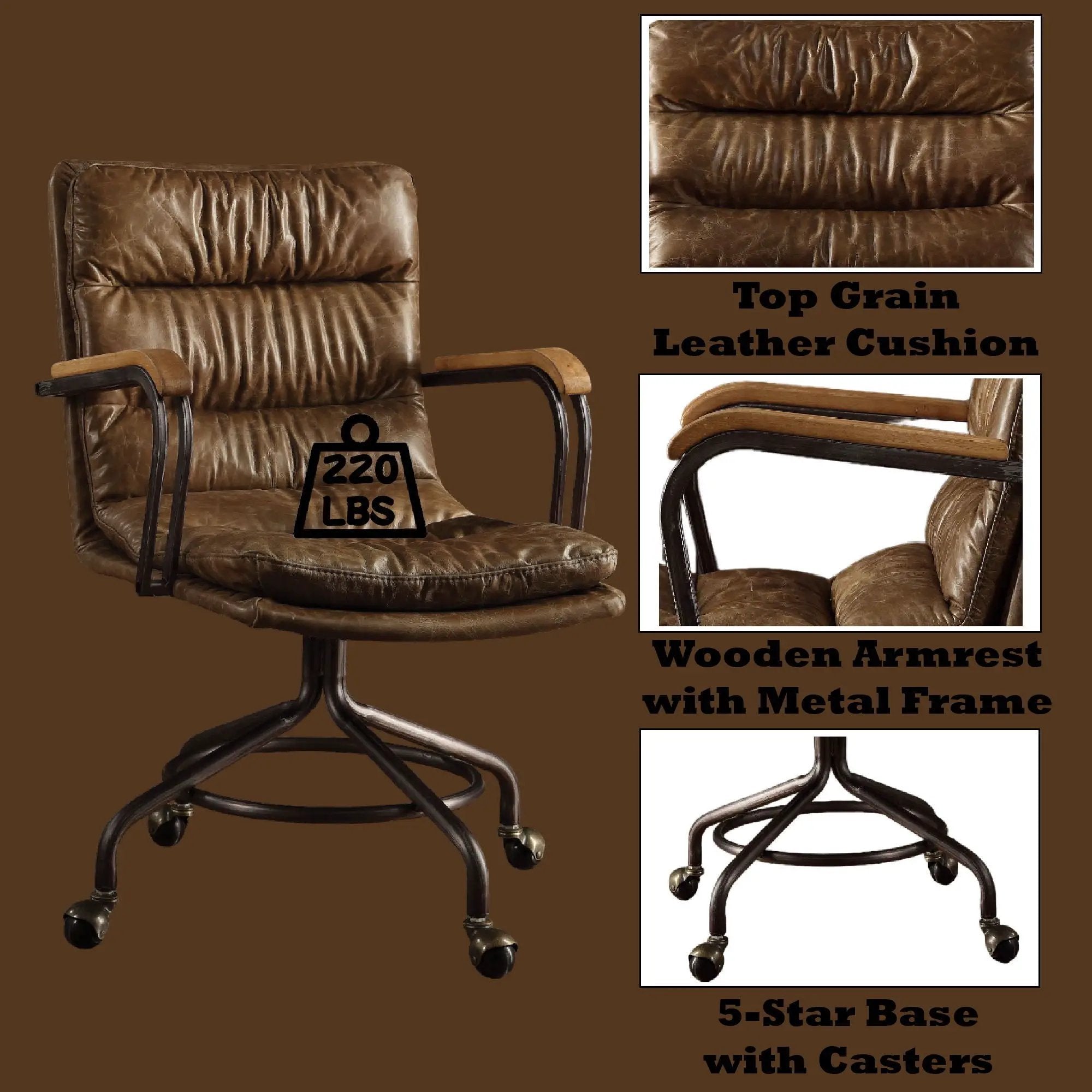 Harith - Vintage Top Grain Leather Office Chair - Brown by Unique Piece Furniture