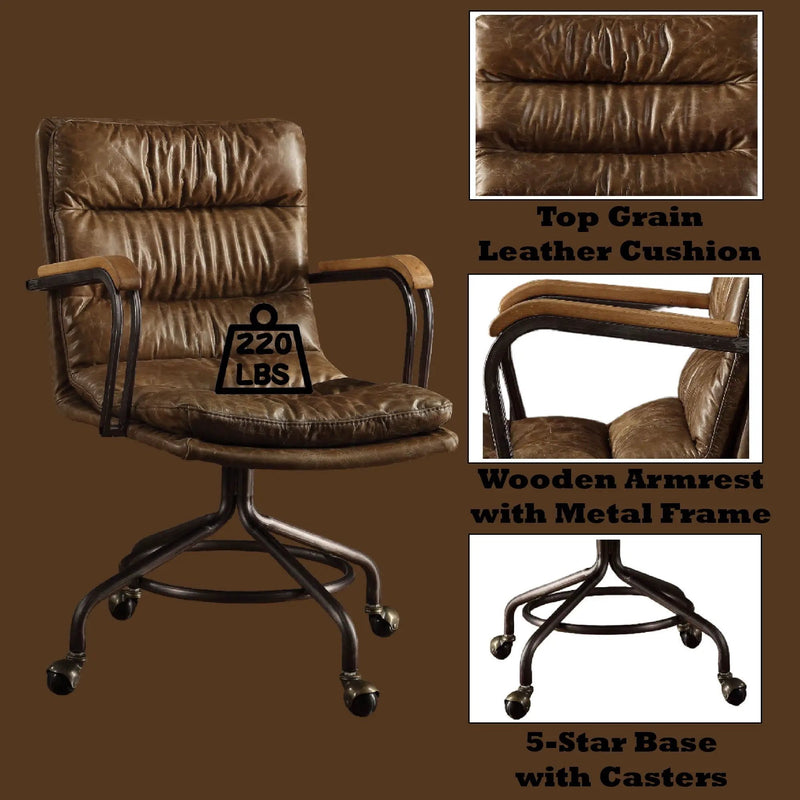 Harith - Vintage Top Grain Leather Office Chair - Brown by Unique Piece Furniture