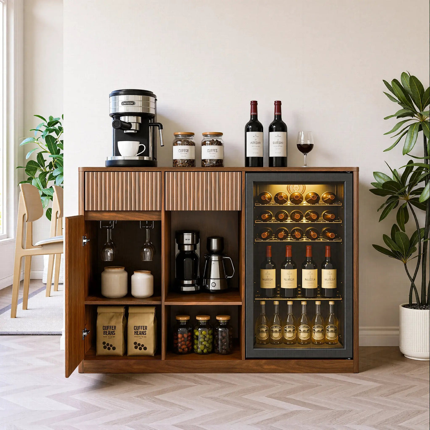 51.2" Modern Fluted Bar Cabinet with Fridge Compartment by HouseOfZazla