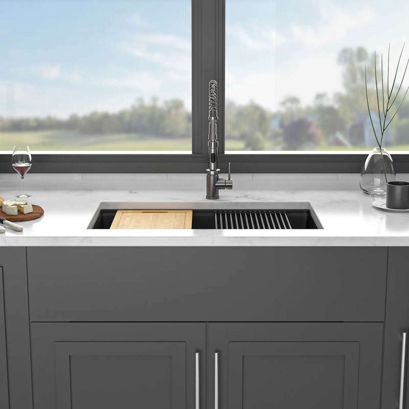 Quartz Kitchen Sink, Composite Workstation, Undermount by HouseOfZazla