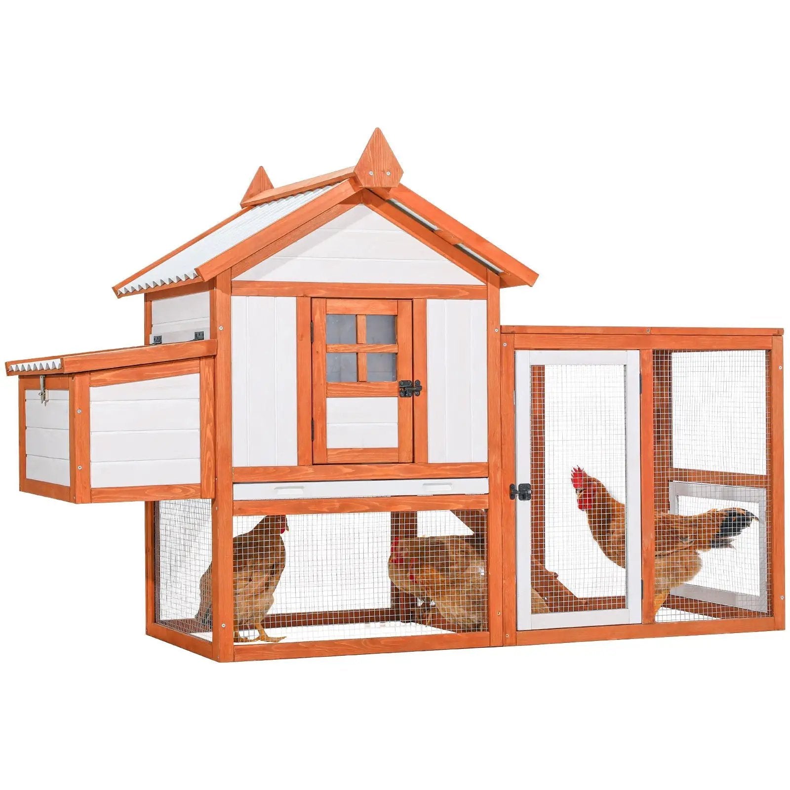 Weatherproof Outdoor Chicken Coop With Nesting Box, Hen House With Removable Bottom For Easy Cleaning, Poultry Cage, Rabbit Hutch, Wood Duck House - Brown / White by HouseOfZazla