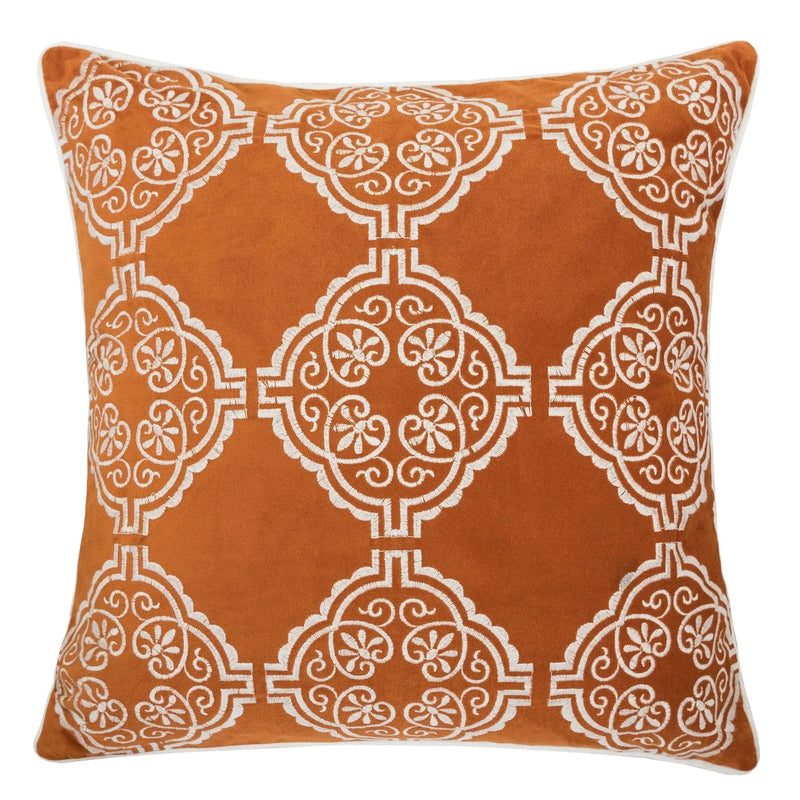 Burnt Orange Damask Embroidered Throw Pillow by HouseOfZazla