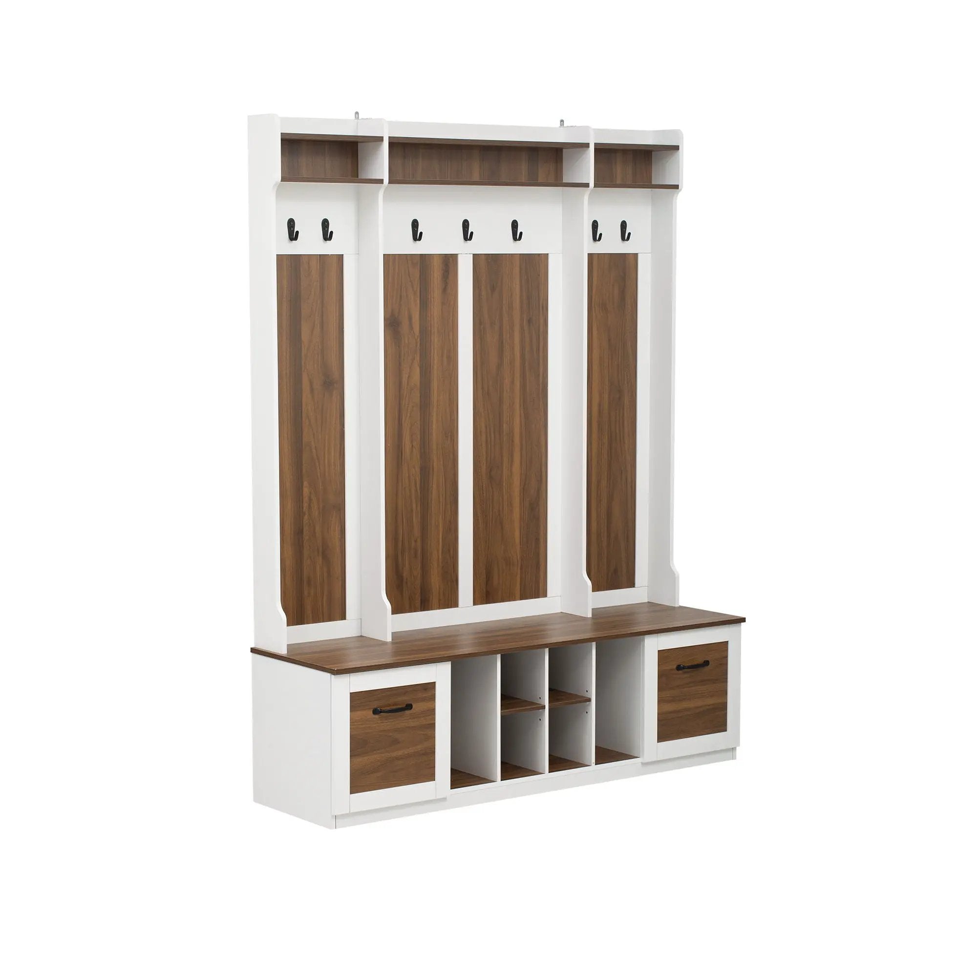 5 In 1 Entryway Bench With Coat Rack, 7 Sturdy Hooks, 2 Spacious Drawers And Adjustable Shelves by HouseOfZazla