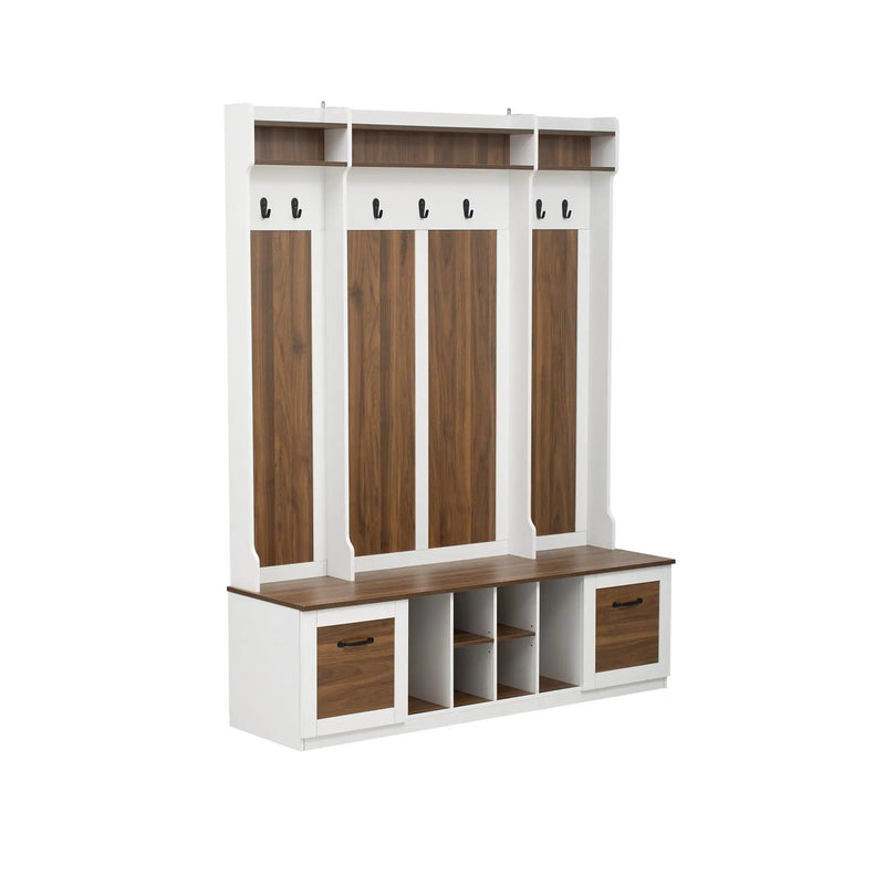 5 In 1 Entryway Bench With Coat Rack, 7 Sturdy Hooks, 2 Spacious Drawers And Adjustable Shelves by HouseOfZazla
