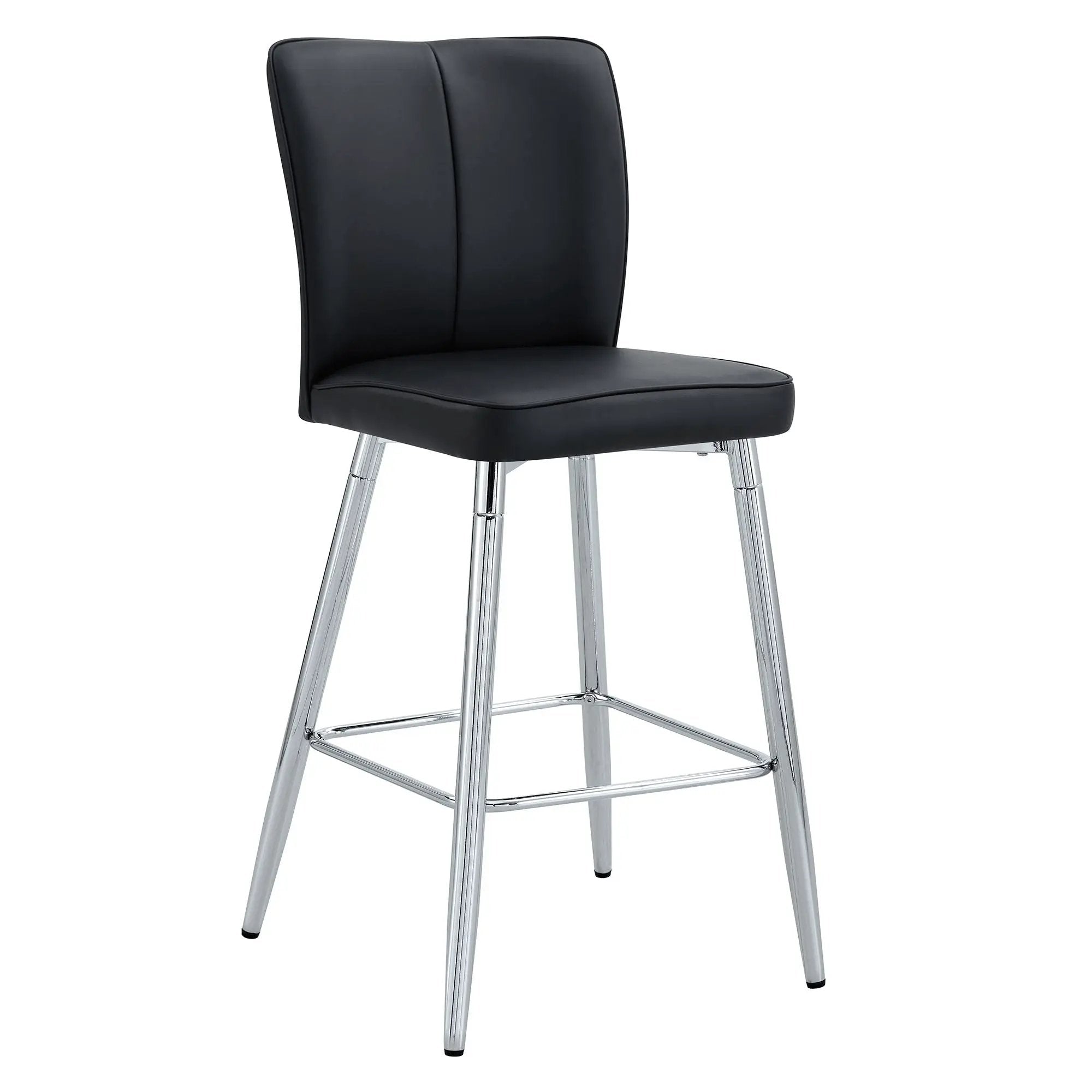Modern Bar Chair Set Streamlined Backrest Metal Legs 2 Pieces - Black / Silver by HouseOfZazla
