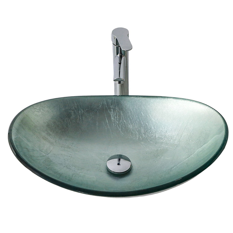 Tempered Glass Vessel Sink With Boat Shape Pop-Up Drain by HouseOfZazla