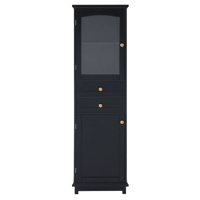 Tall Bathroom Storage Cabinet With Glass Doors, Free-Standing, Two Drawers, And Adjustable Shelves, Board, Painted Perfect For Displaying Your Favorite Items by Unique Piece Furniture