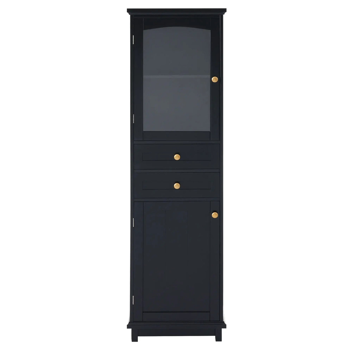 Tall Bathroom Storage Cabinet With Glass Doors, Free-Standing, Two Drawers, And Adjustable Shelves, Board, Painted Perfect For Displaying Your Favorite Items by Unique Piece Furniture