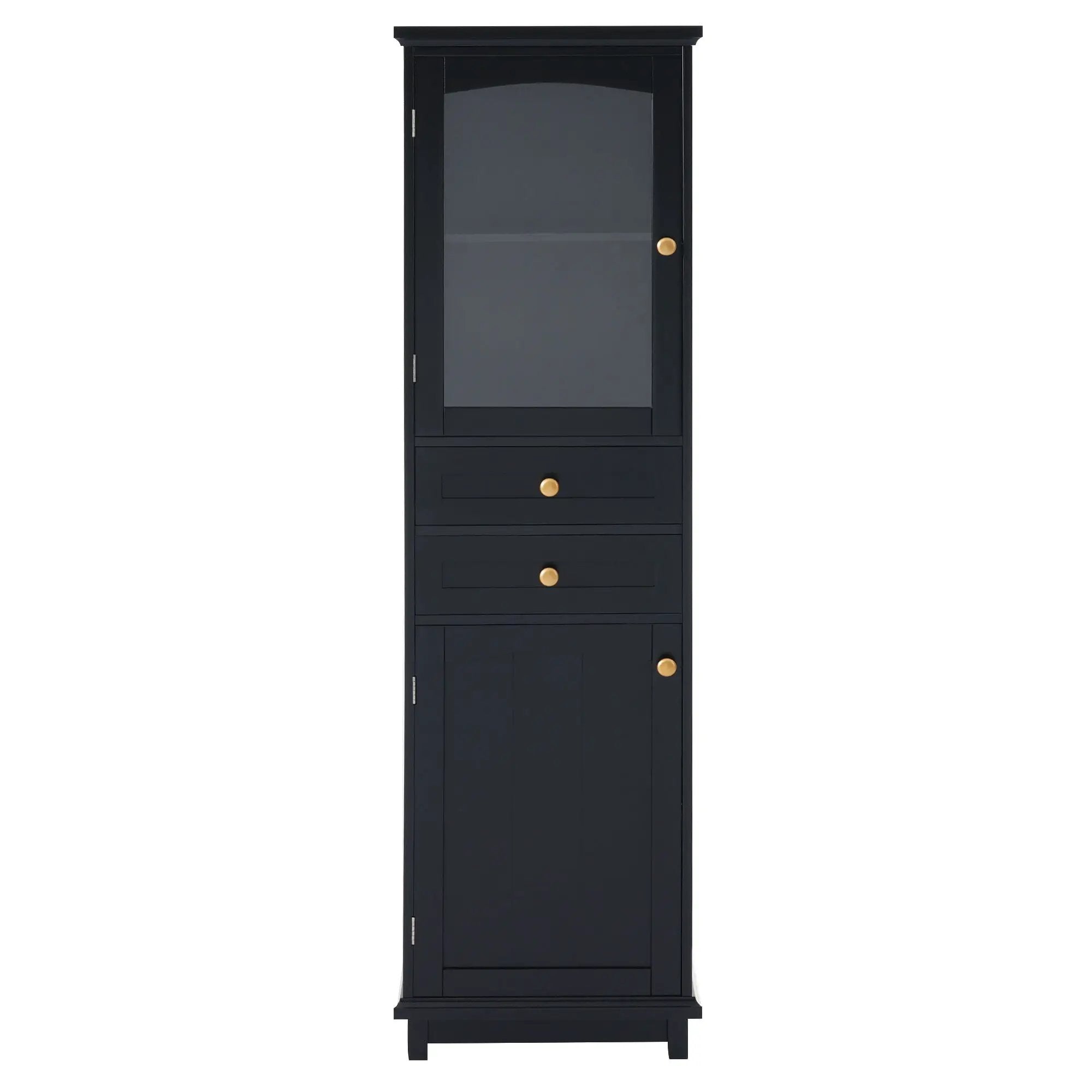 Tall Bathroom Storage Cabinet With Glass Doors, Free-Standing, Two Drawers, And Adjustable Shelves, Board, Painted Perfect For Displaying Your Favorite Items by Unique Piece Furniture