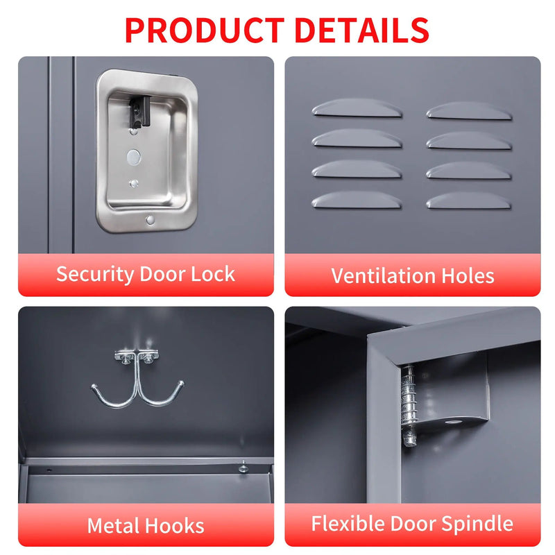 9 Door Lockers With Lock For Storage In Office, School, Gym, And Bedroom - Gray by Unique Piece Furniture