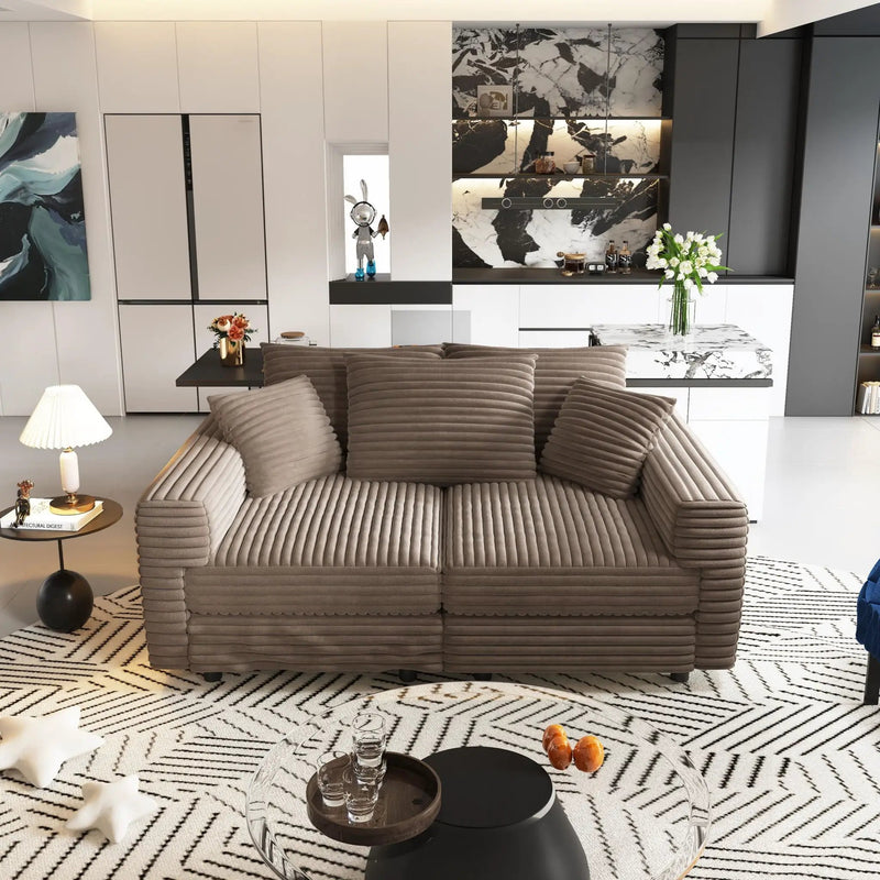 Deep Seat Convertible Sofa With Soft Pillows And Ottomans