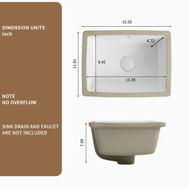 16 Inch Rectangle Undermount Bathroom Sink by HouseOfZazla