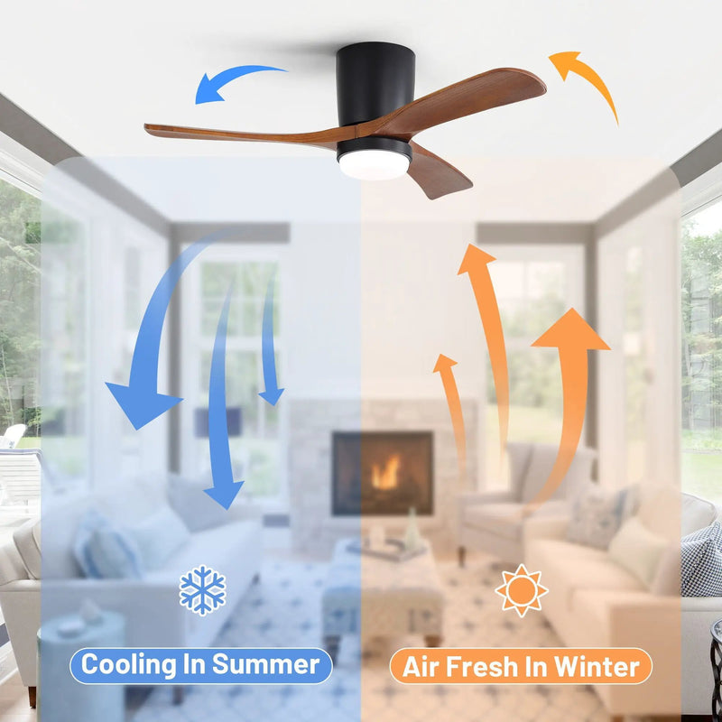 Ceiling Fan With Light, Dimmable 3 Color LED, 1 / 4 / 8H Timer, Silent For Bedroom - Matte Black by Unique Piece Furniture