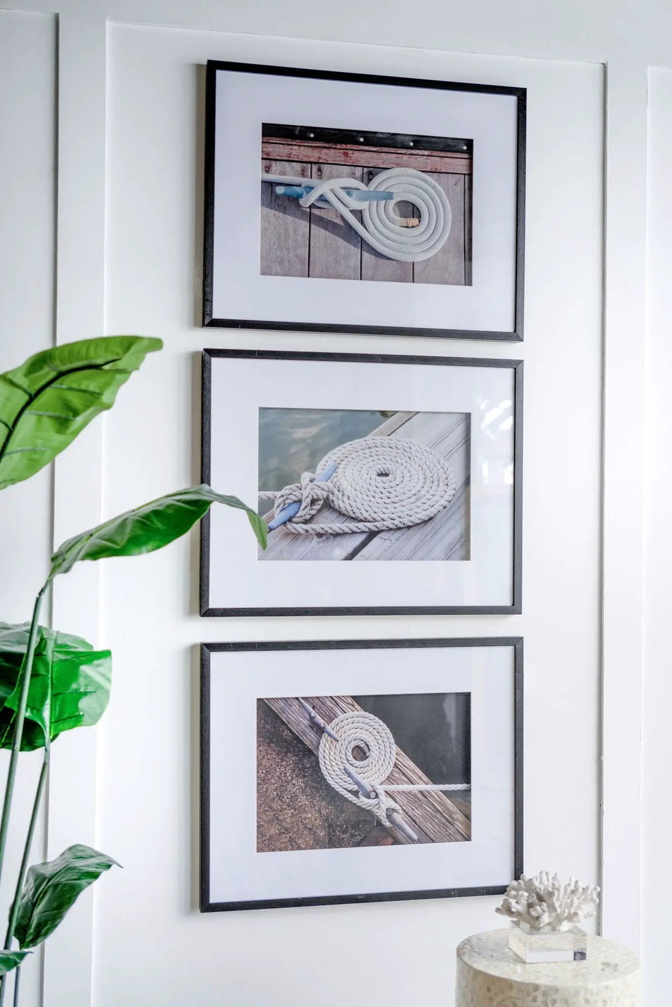 Rope Wall Art With Frame, Wall Decor For Living Room (Set of 3) - White / Black by HouseOfZazla