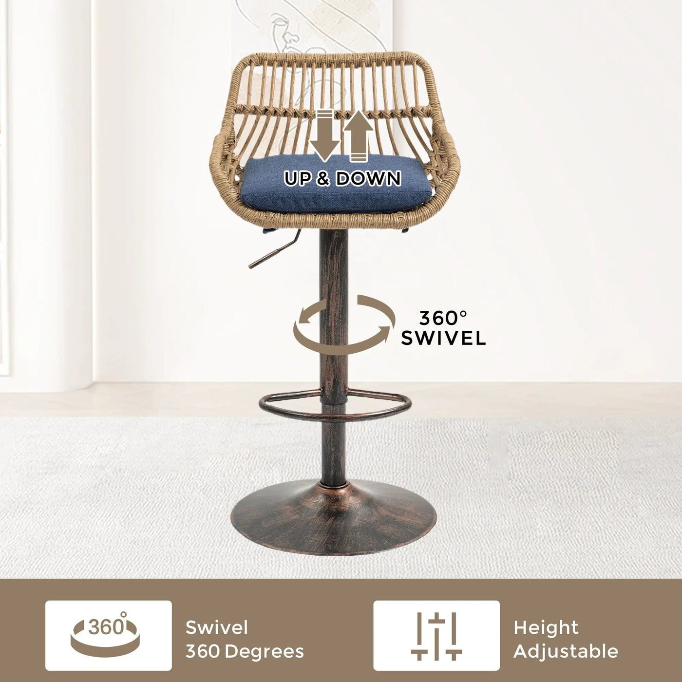 Modern Swivel Bar Stools Adjustable Counter Chairs With Footrest (Set of 2) by Unique Piece Furniture
