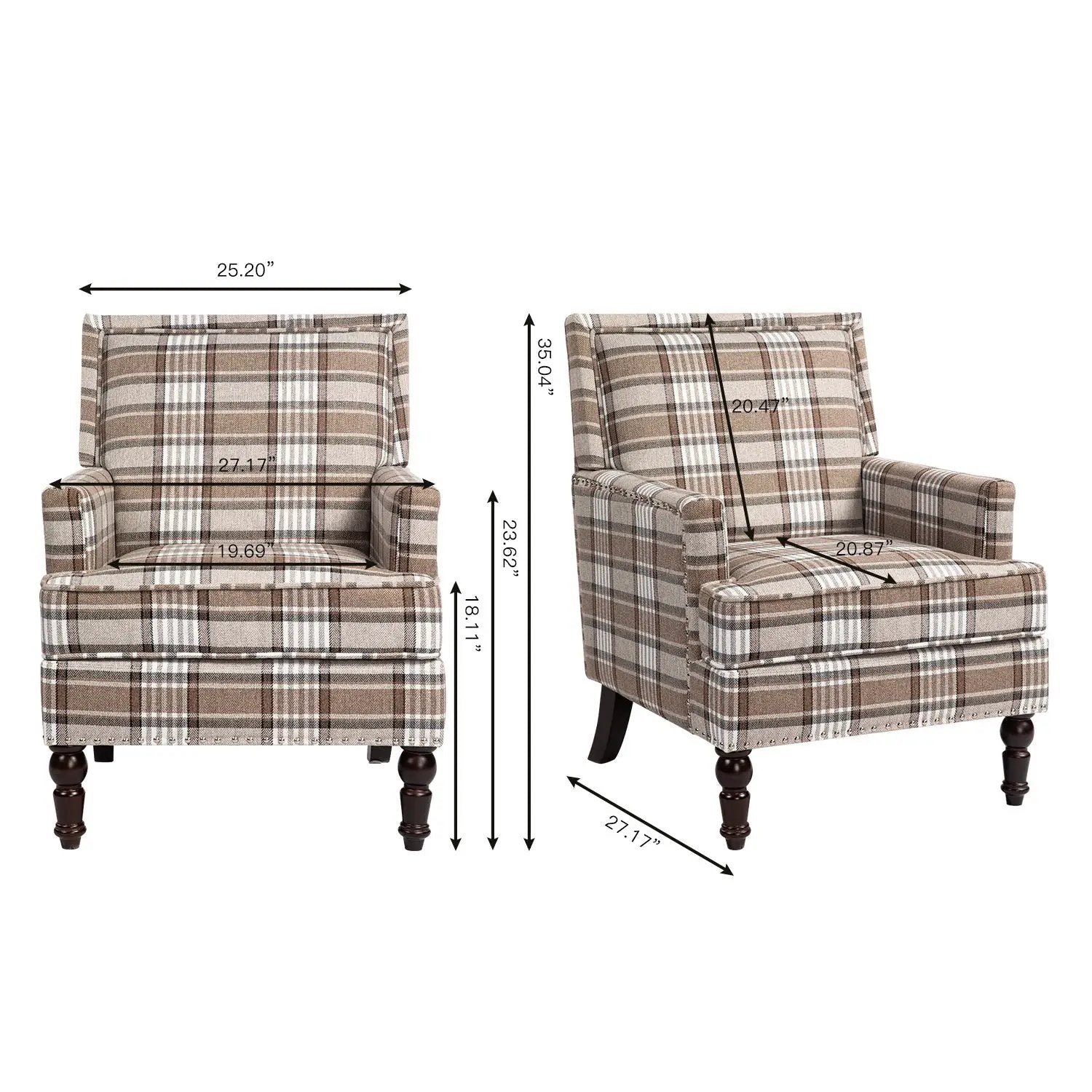 Upholstered Accent Chair with Brown Linen Fabric and Nailhead Trim by HouseOfZazla