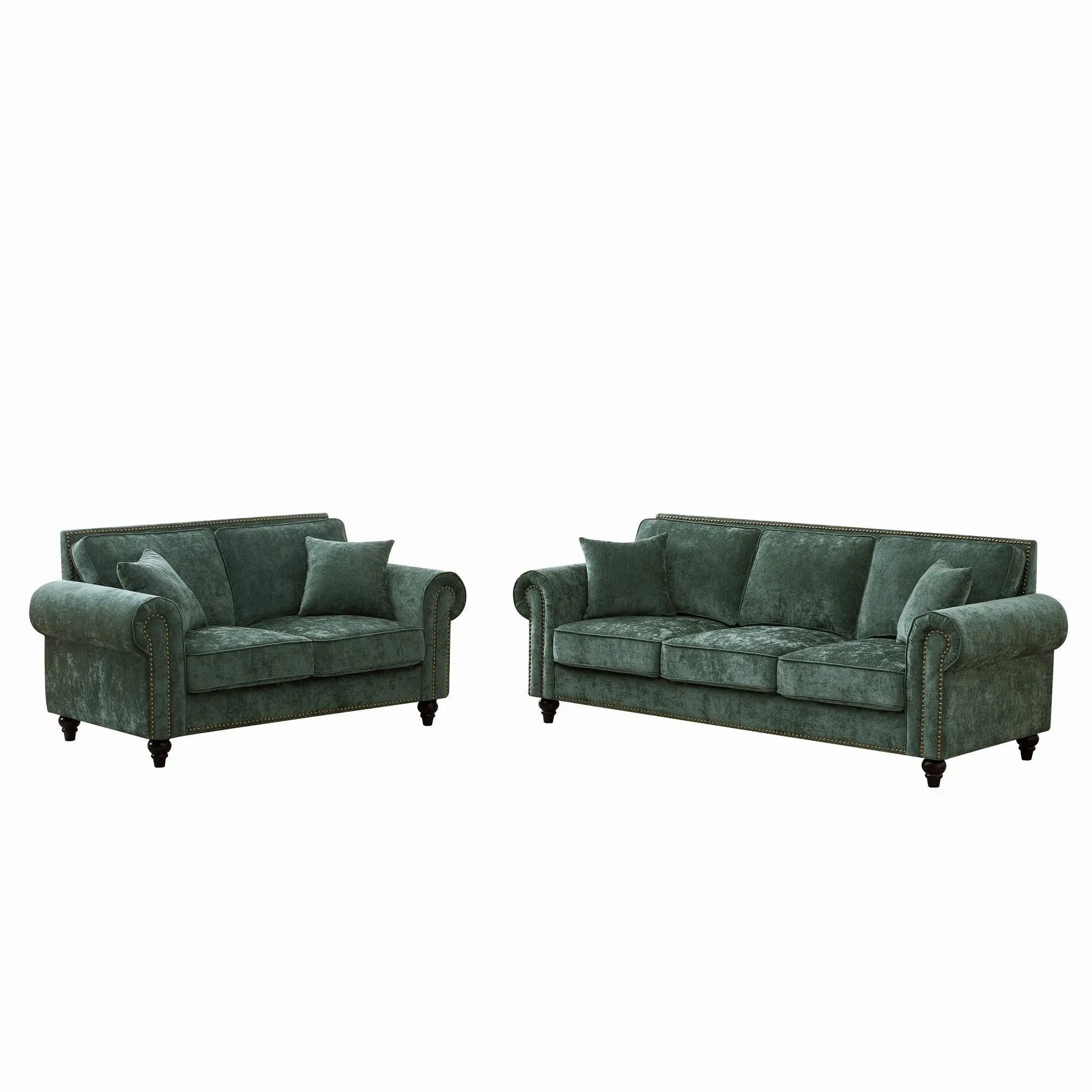 Modern 3 And 2 Seater Sofa With Rolled Arms, Tufted Upholstered Couch by HouseOfZazla