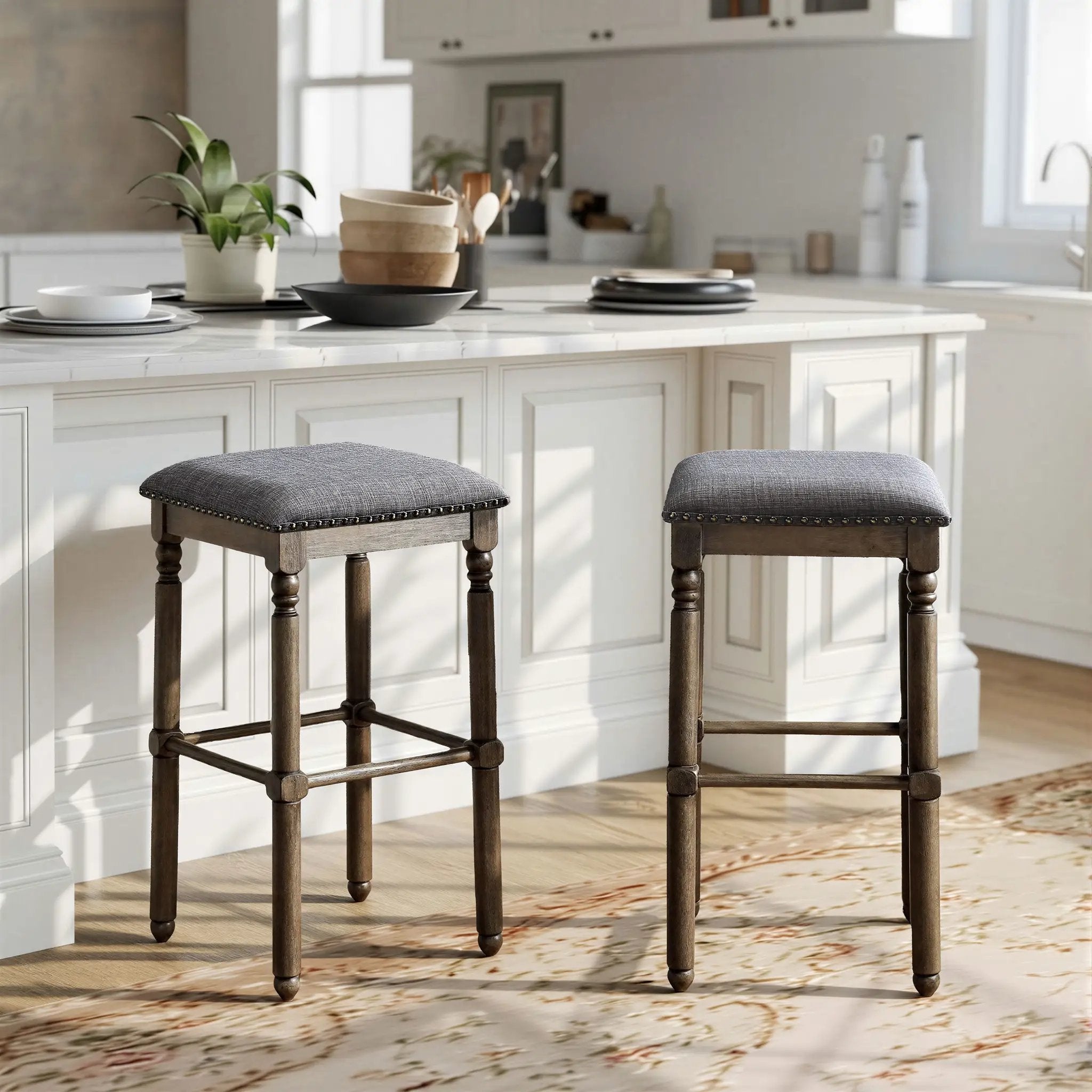 Arnhem Wood Upholstered Bar Stools, Set of 2 by HouseOfZazla