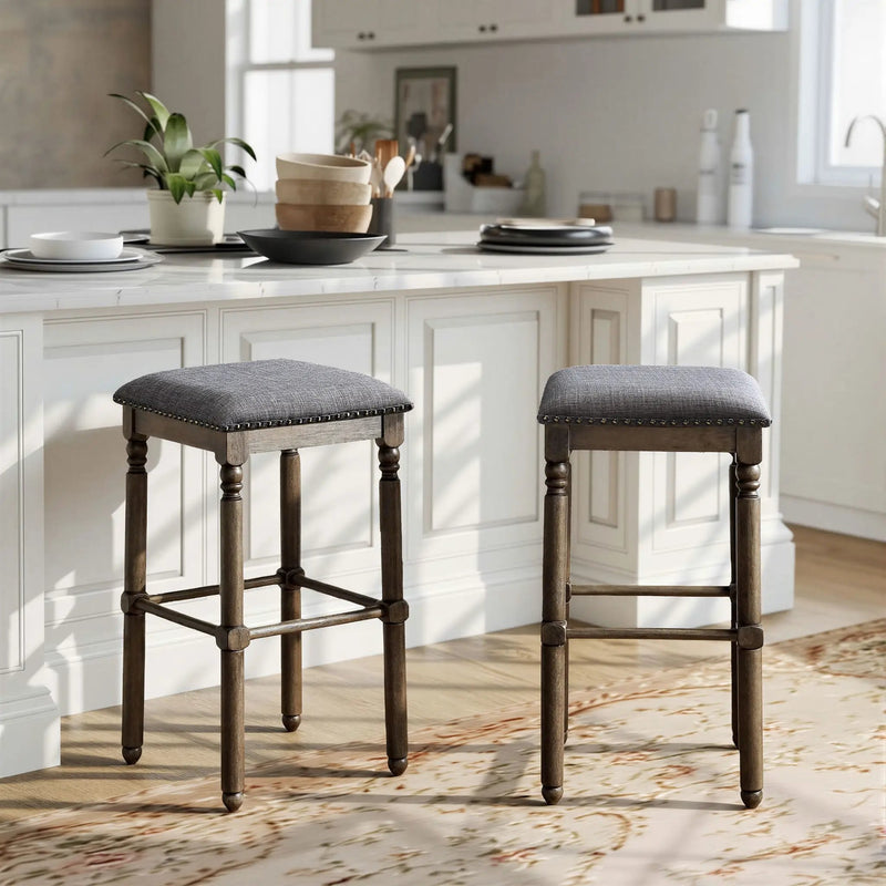 Arnhem Wood Upholstered Bar Stools, Set of 2 by HouseOfZazla
