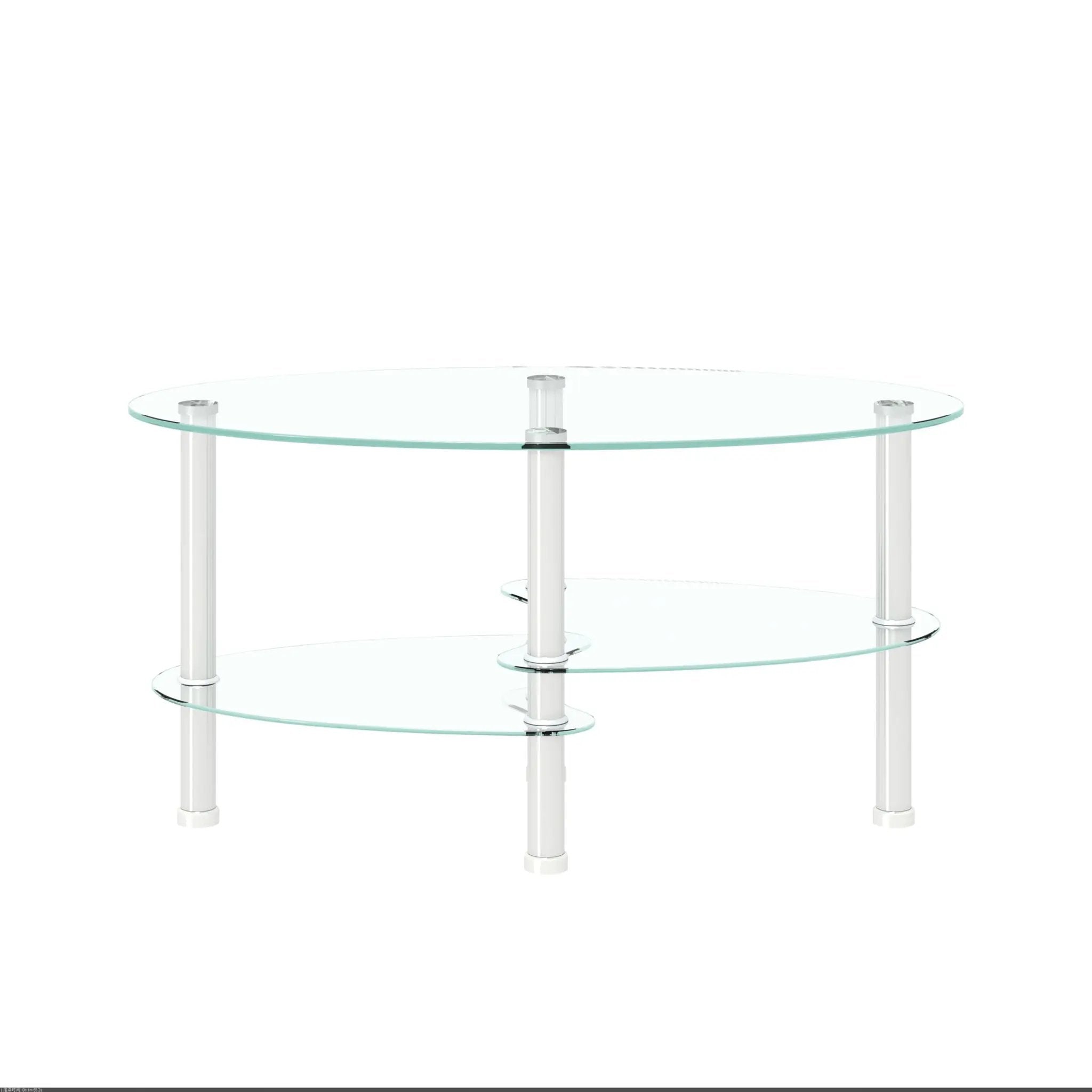 Transparent Oval Glass Coffee Table, Modern Table In Living Room Oak Wood Leg Tea Table 3-Layer Glass Table by Unique Piece Furniture