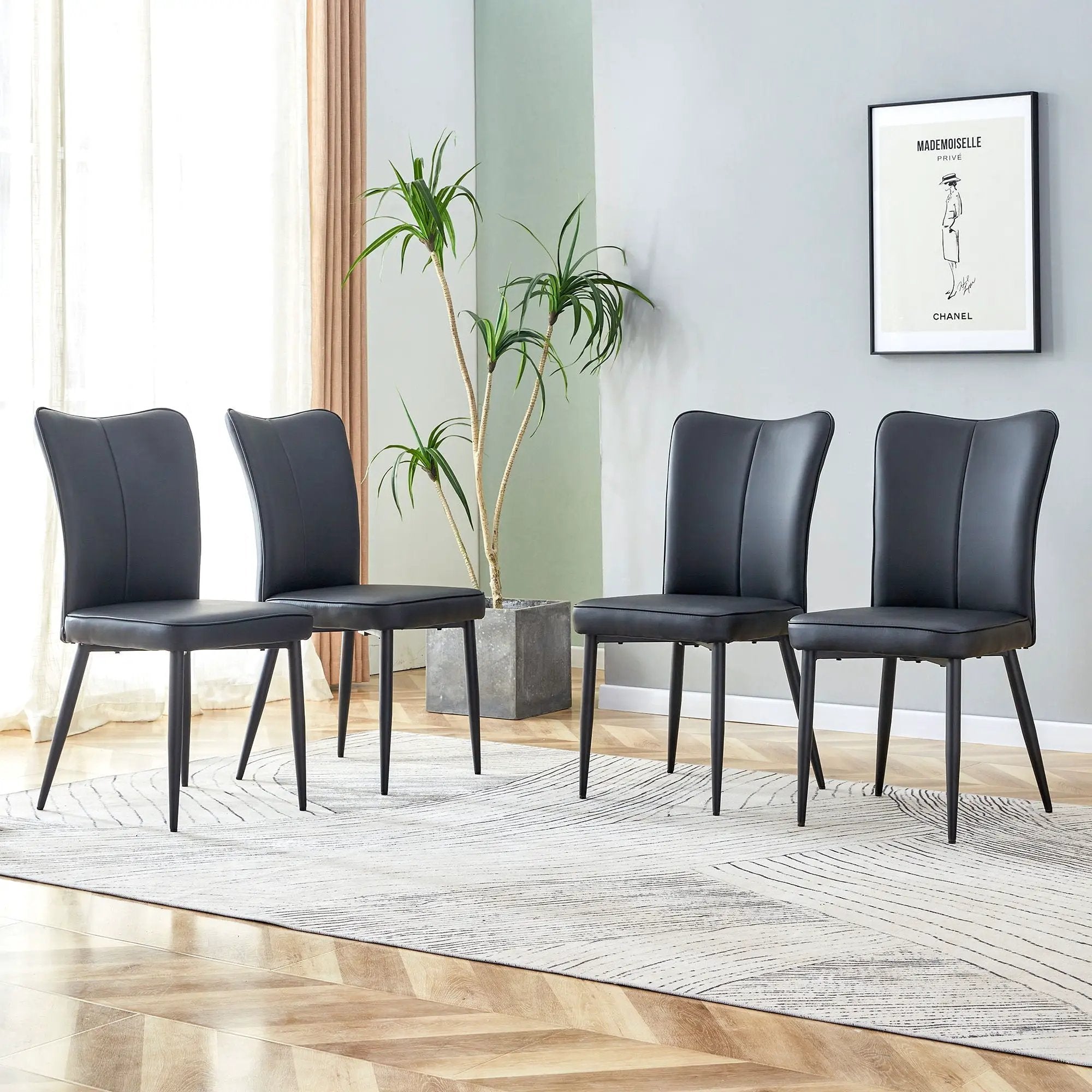 Modern Chair Set 4 Pieces With Vertical Backrest Design For Kitchen And Living Rooms - Black by HouseOfZazla