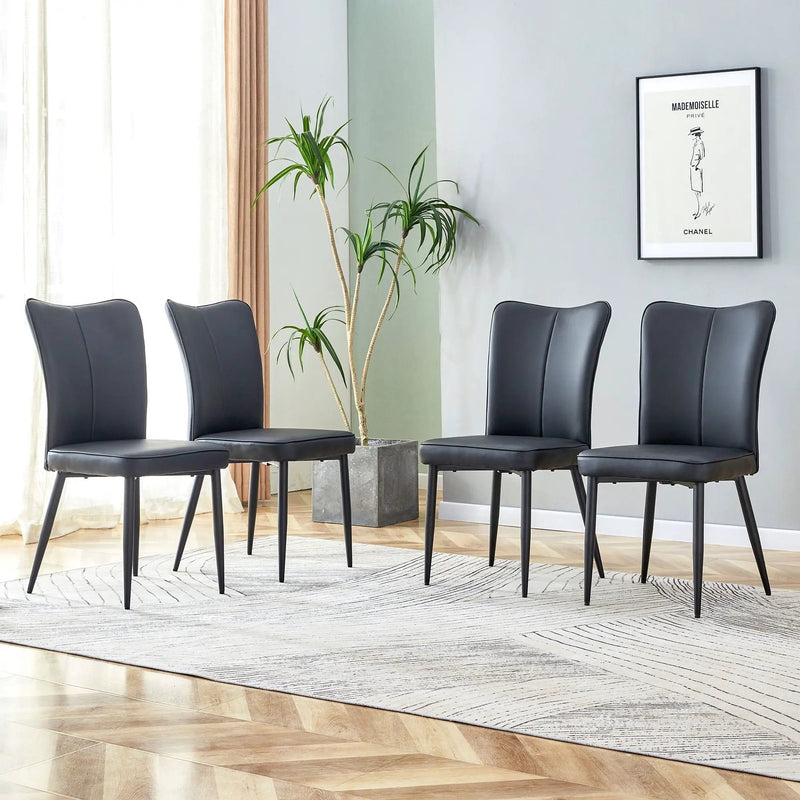 Modern Chair Set 4 Pieces With Vertical Backrest Design For Kitchen And Living Rooms - Black by HouseOfZazla