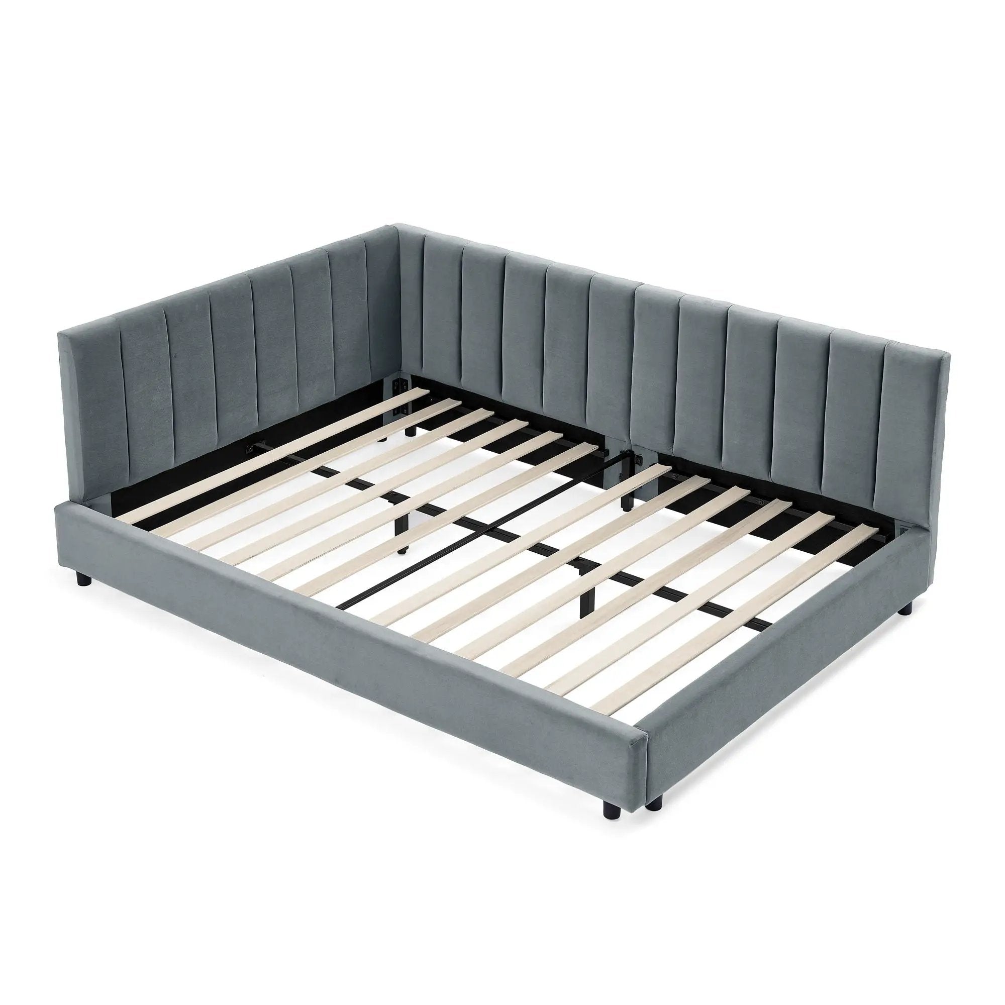 Mid-Century Upholstered Tufted Bed Frame with Backrest and Armrests by HouseOfZazla
