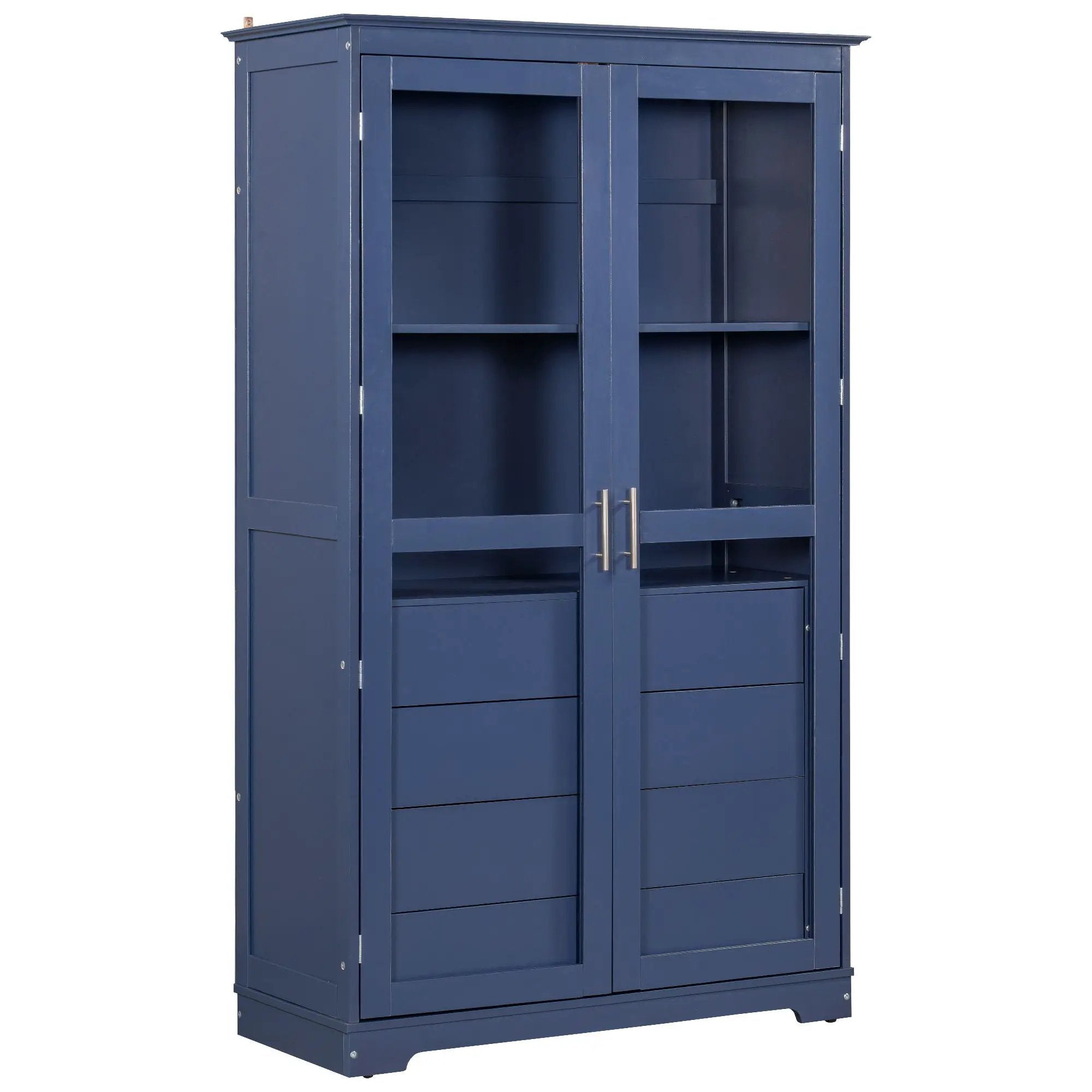Kitchen Pantry, Freestanding Kitchen Storage Cabinet Display Cabinet With Glass Doors And 4 Built In Drawers For Living Room, Home Office - Blue by HouseOfZazla