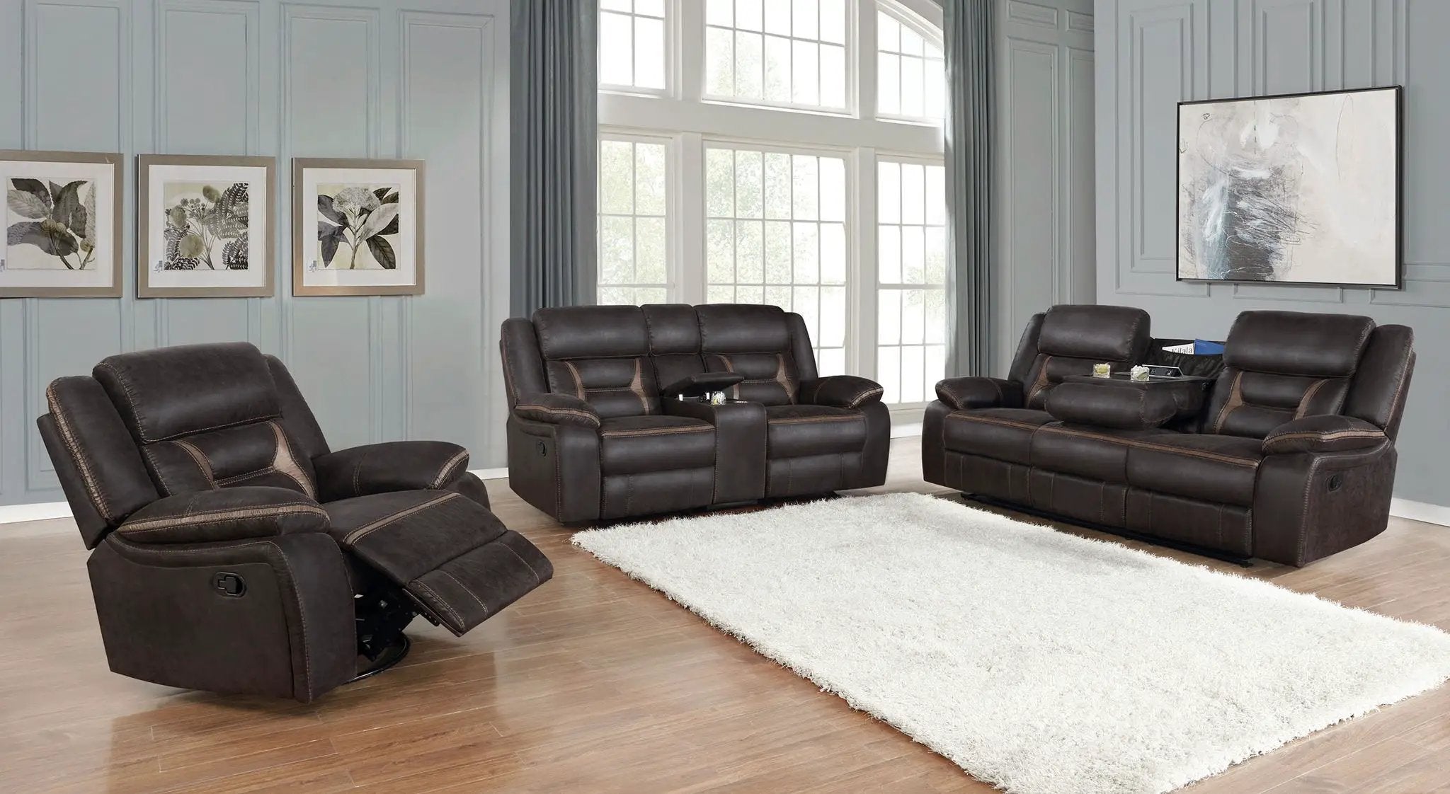 Greer Upholstered Motion Reclining Loveseat Brown by Unique Piece Furniture