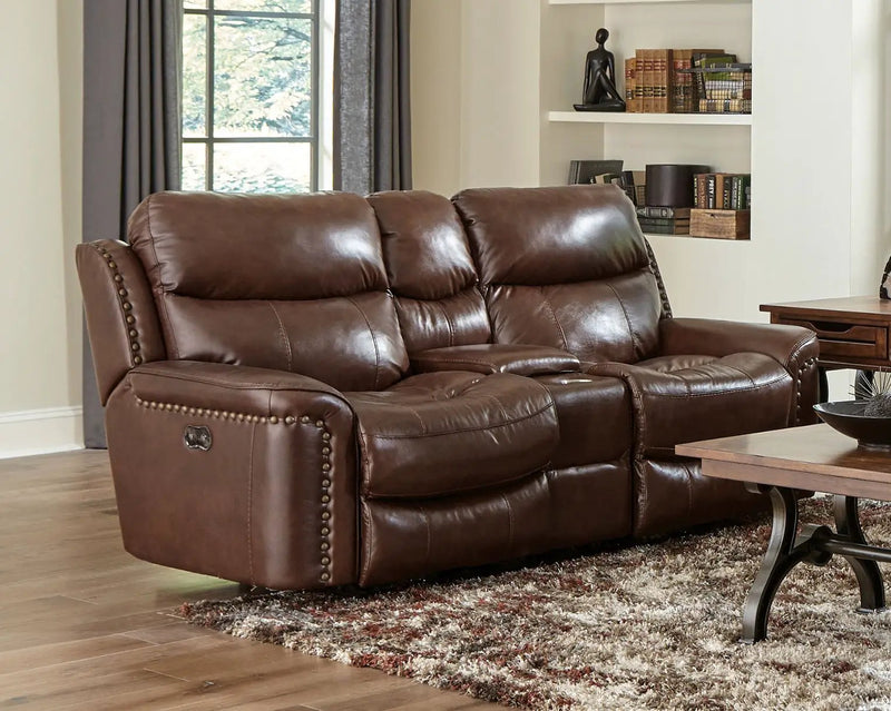 Ceretti - Power Reclining Console Loveseat - Brown Top Grain Italian Leather Match by Unique Piece Furniture