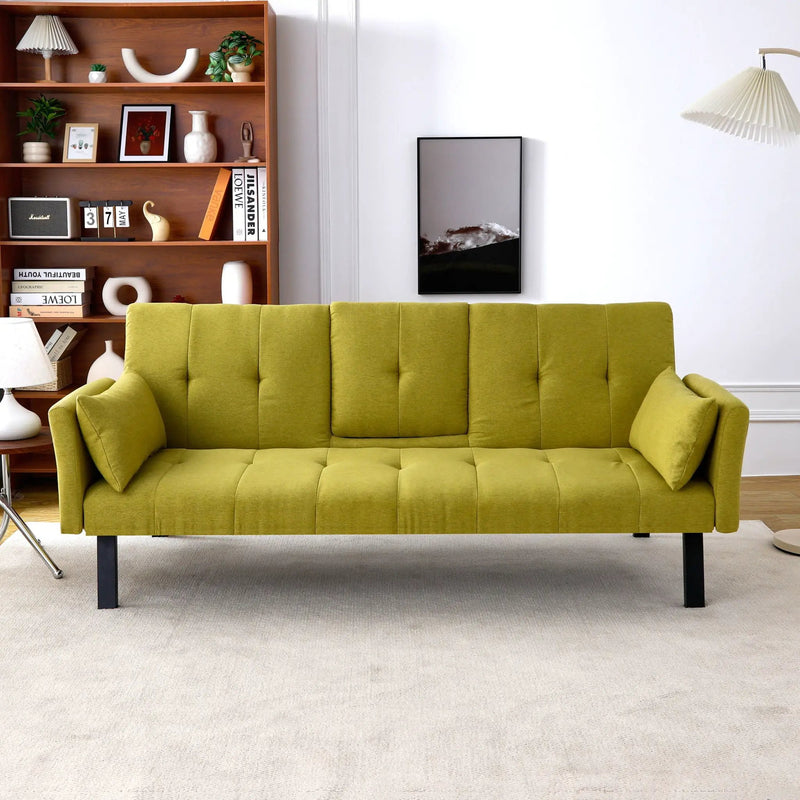 Sofa Bed With Foldable Design And Cup Holder - Green by HouseOfZazla