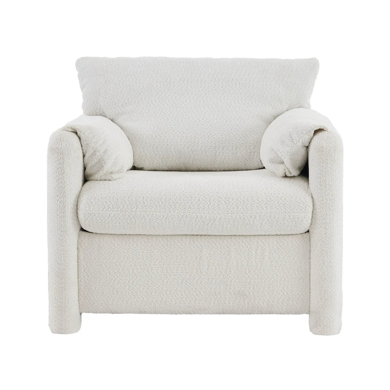 Fixed Modern Accent Chair Single Seater Plush Chenille Lounge Chair With High Resilience Cushion - Ivory White by HouseOfZazla
