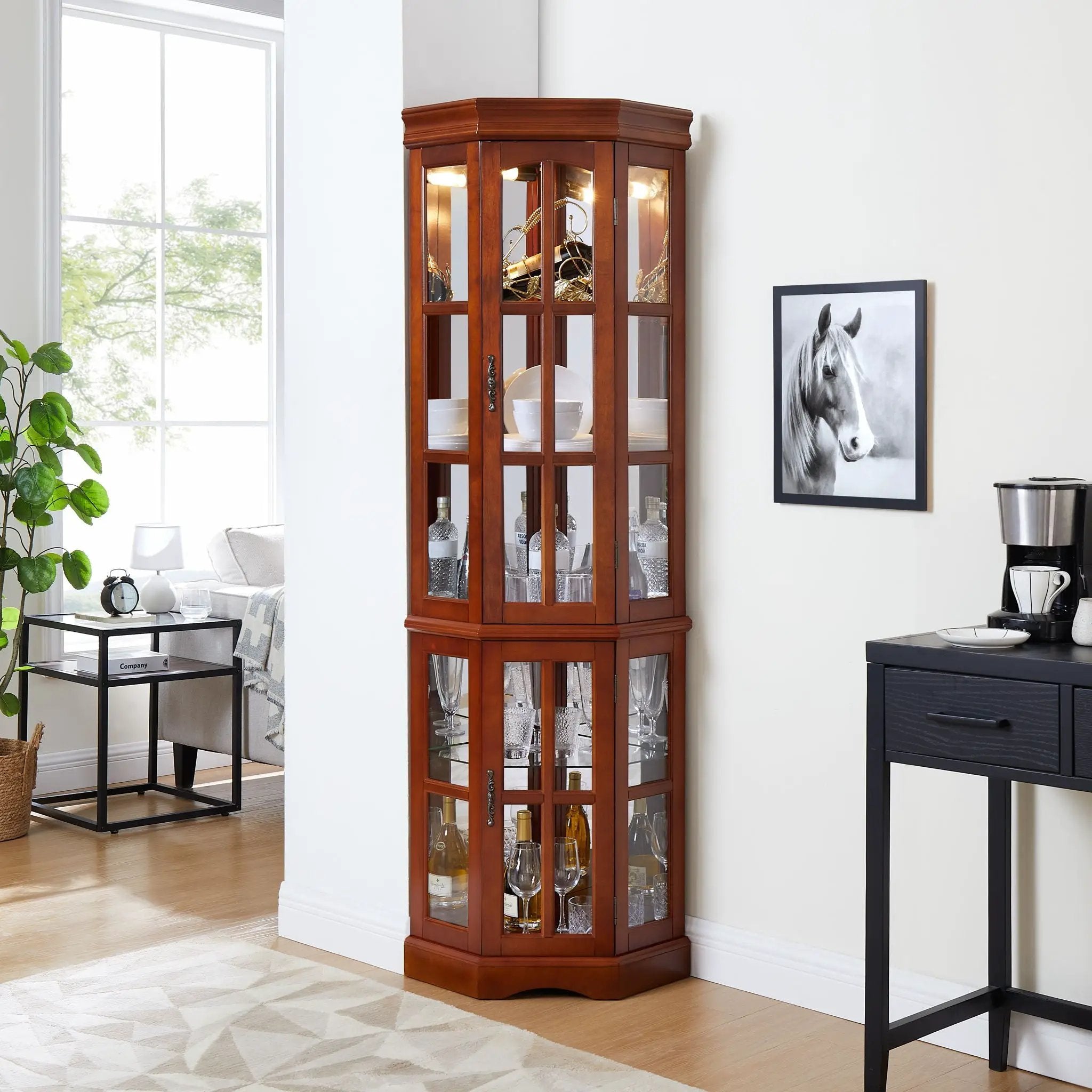 Corner Curio Cabinet With 5 Shelves And Lighting System (E26 Light Bulb Not Included) by Unique Piece Furniture