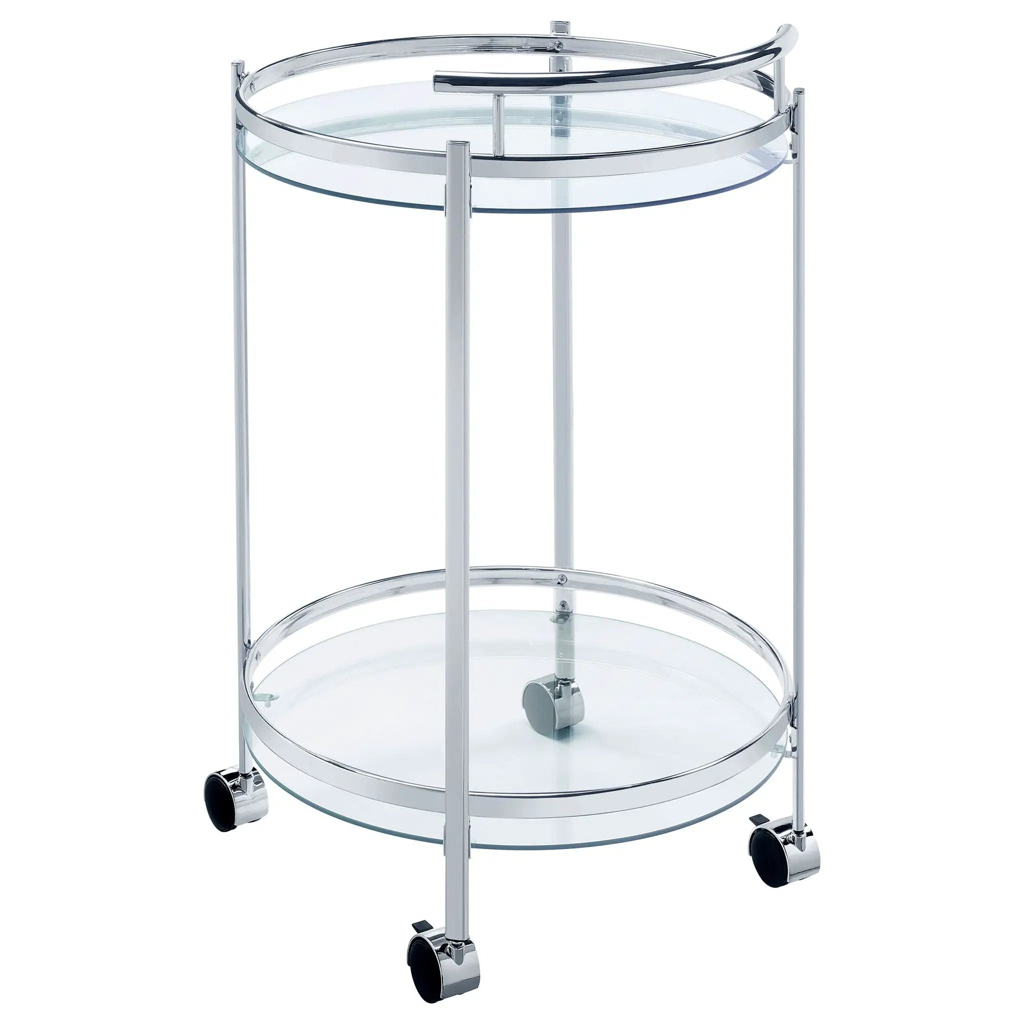 Chrissy Round Glass Shelf Metal Bar Cart Chrome by Unique Piece Furniture