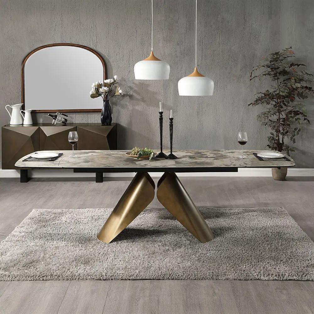 Malika - Ceramic Top Dining Table - Gray & Copper Cross Brushed by Unique Piece Furniture