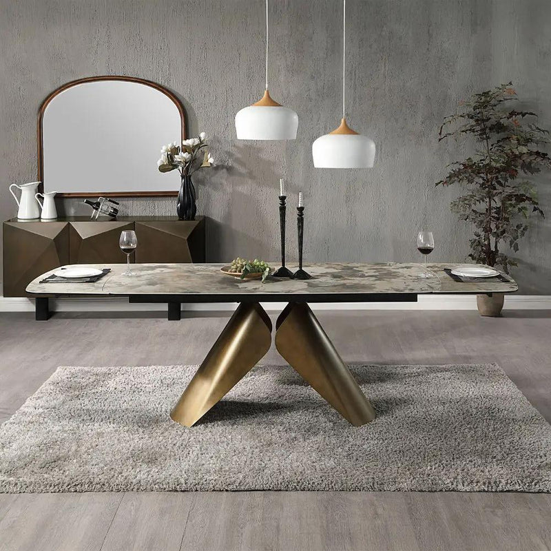 Malika - Ceramic Top Dining Table - Gray & Copper Cross Brushed by Unique Piece Furniture