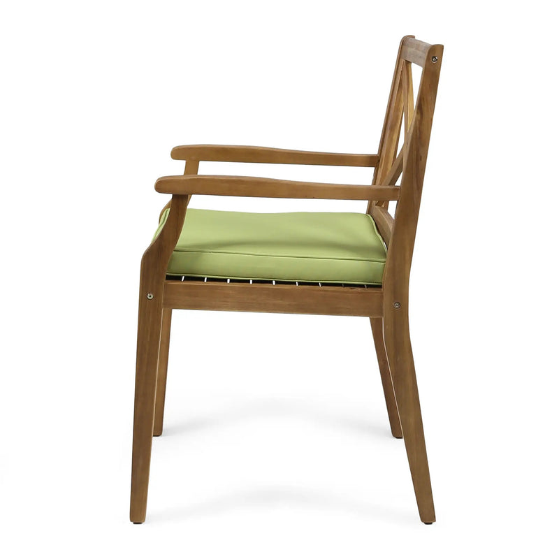 7 Pieces Acacia Wood Outdoor Dining Set with Green Cushions by HouseOfZazla