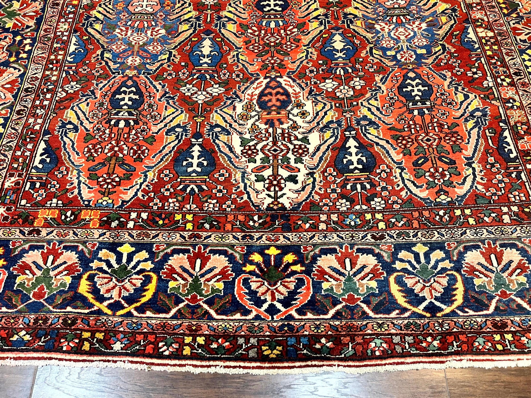 Large Persian Bakhtiari Rug 10x14, Rare Perisan Tribal Rug, Red Blue Ivory Multicolor, Hand Knotted, Semi Antique Carpet by Jewel Rugs