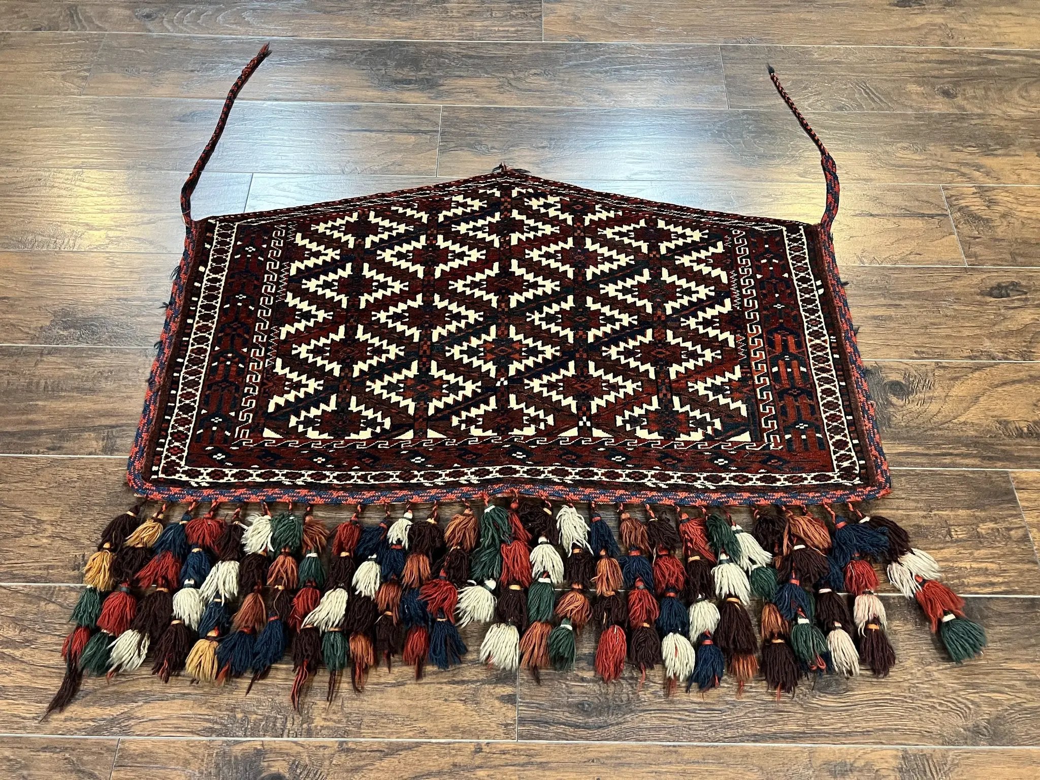 Antique Turkoman Camel Trapping, Turkoman Asmalyk, Red Black Ivory, Handmade, Hand Knotted Tribal Collectible Rug, Rare by Jewel Rugs