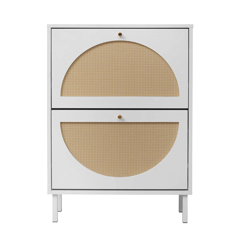 2 Door Shoe Rack, Rattan, Double Layer, Suitable For Living Room, Hallway - White by Unique Piece Furniture