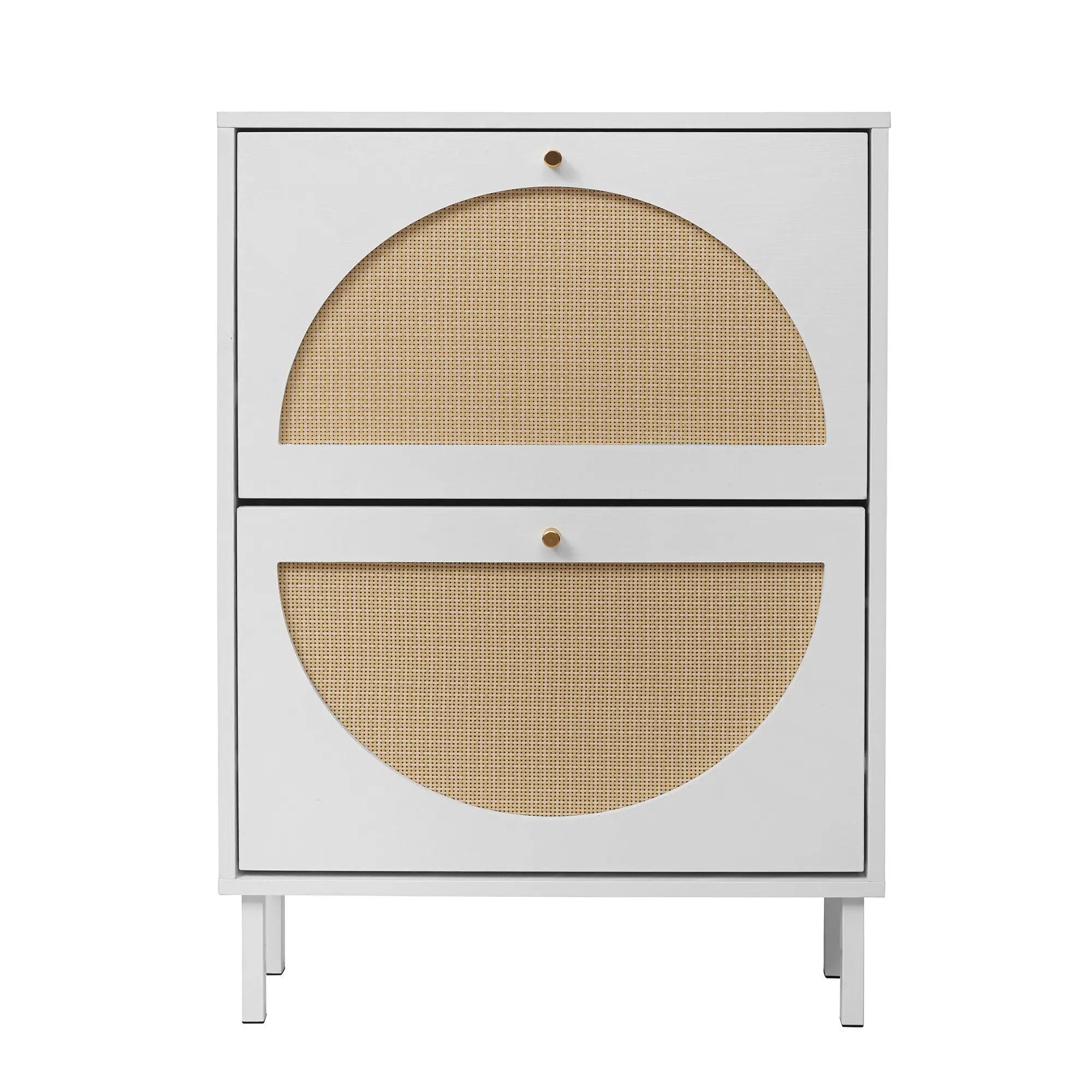2 Door Shoe Rack, Rattan, Double Layer, Suitable For Living Room, Hallway - White by HouseOfZazla