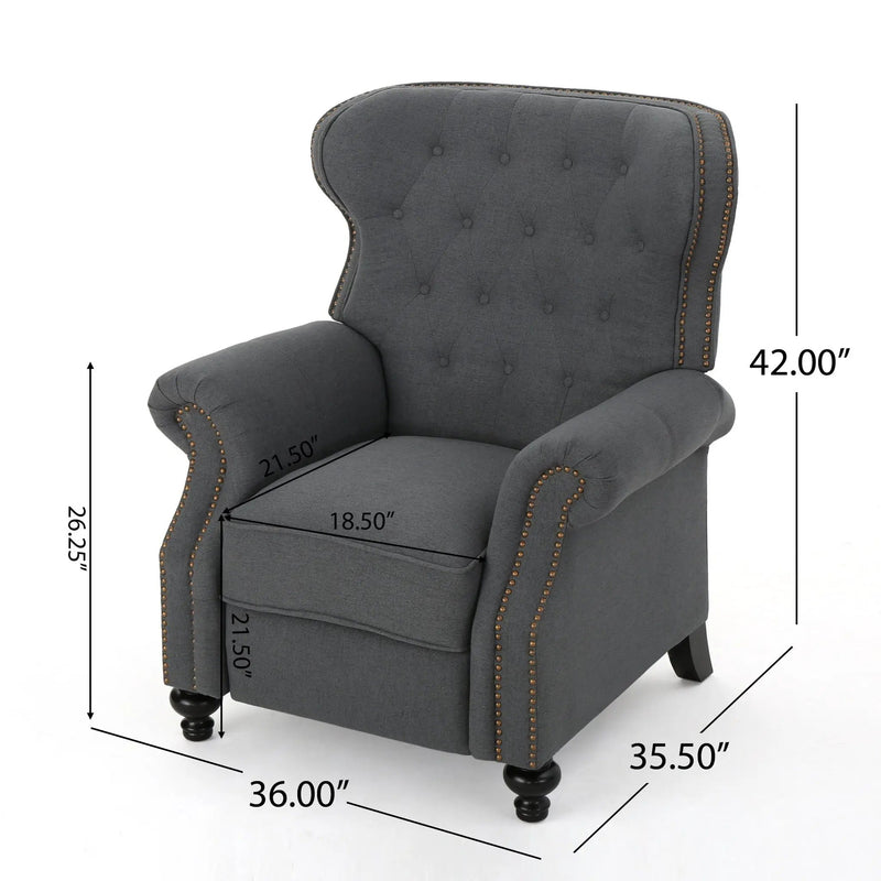 Accented Push Back Recliner Chair With Rolled Arms, Enjoy Cocooning Comfort by Unique Piece Furniture